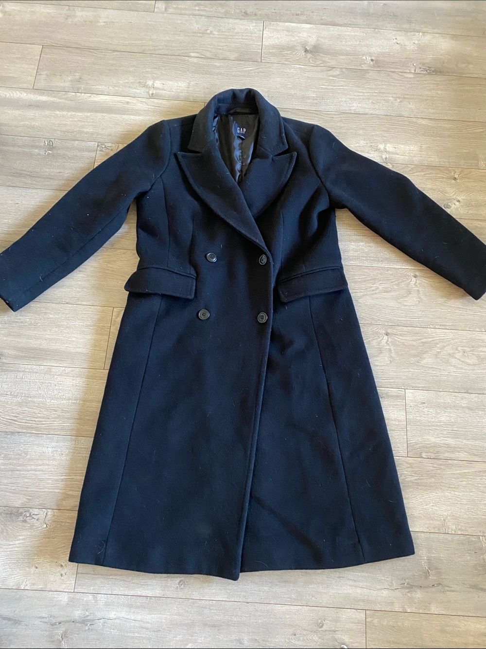 GAP Women's Double-Breasted Black Wool Trench Coat